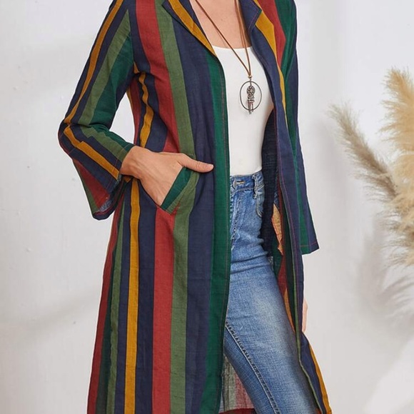 Striped Jacket With Slant Pockets - Picture 4 of 5